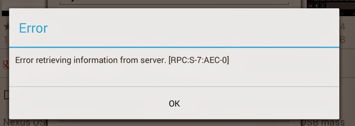Error retrieving information from server RPC S-7 AEC-0